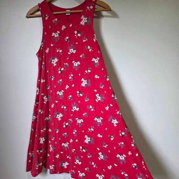 EUC OLD NAVY RED FLORAL SLEEVELESS SWING STYLE DRESS SIZE M - Picture 1 of 14